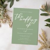 Sage Green White Script Minimalistisch Wedding Einladung