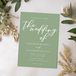 Sage Green White Script Minimalistisch Wedding Einladung