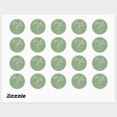 Sage Green White Script Personalisiert Wedding Runder Aufkleber (Blatt)