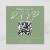 Sage Green White Script QR Code Wedding RSVP Begleitkarte (Vorderseite)