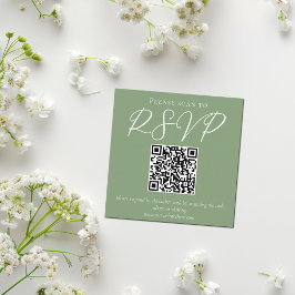 Sage Green White Script QR Code Wedding RSVP Begleitkarte