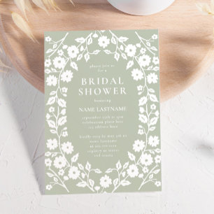 Sage Green White stilvolles Folk Floral Brautparty Einladung