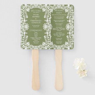 Sage green white Talavera Mexican wedding program Fächer