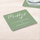 Sage Green White Typografy Custom Wedding Rechteckiger Pappuntersetzer (angewinkelt)