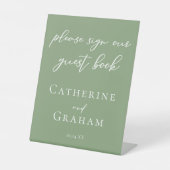 Sage Green White Typografy Wedding Guest Book Sockelschild (Vorderseite)