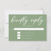 Sage Green White Typografy Wedding Kindly Antwort (Vorderseite)
