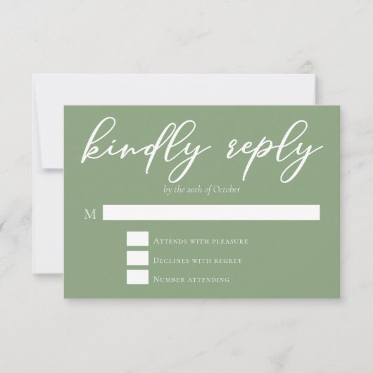 Sage Green White Typografy Wedding Kindly Antwort (Vorderseite)