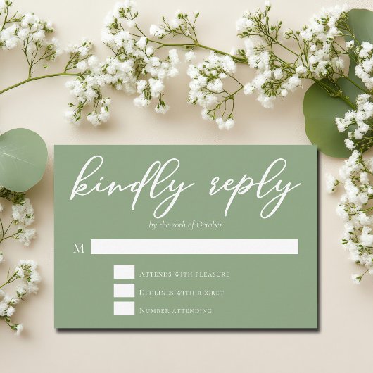 Sage Green White Typografy Wedding Kindly Antwort