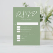 Sage Green White Typografy Wedding RSVP Karte (Stehend Vorderseite)