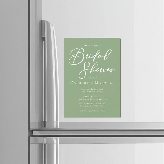 Sage Green White Typography Bridal Shower Magneteinladung