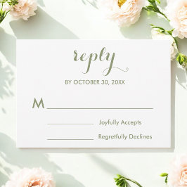 Sage Green White Wedding RSVP Karte