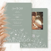 Sage Green White Wildblume Save the Date Hochzeit Einladung