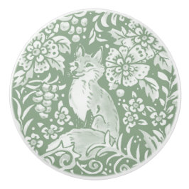 Sage Green White Woodland Animal Fox Muster Keramikknauf