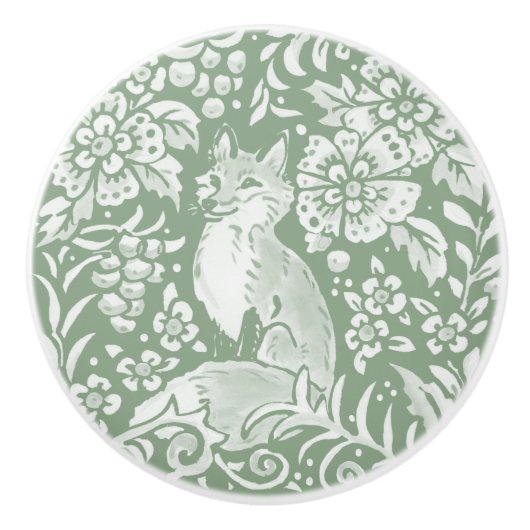 Sage Green White Woodland Animal Fox Muster Keramikknauf (Vorderseite)