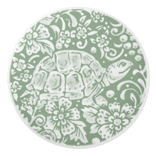 Sage Green White Woodland Animal Turtle Muster  Keramikknauf