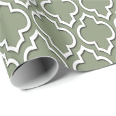Sage Green White XL Marokkanisches Quatrefolie #7D Geschenkpapier (Rolleneckpunkt)