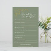 Sage Green Who Knows The Bride Shower Game (Stehend Vorderseite)