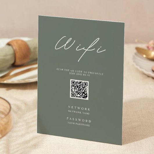 Sage Green Wifi Code, QR Code Wifi Connect Einladung