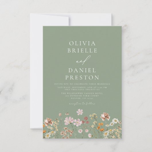Sage Green Wildblume All in One QR Code Wedding Einladung (Vorderseite)