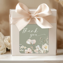 Sage Green Wildblume Babydusche Danke Quadratischer Aufkleber