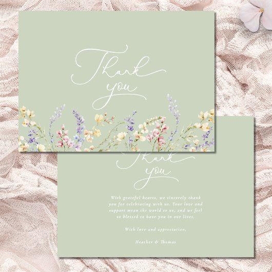 Sage Green Wildblume Babydusche Dankeskarte