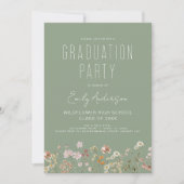 Sage Green Wildblume Bloom Graduation Party Boho Einladung (Vorderseite)
