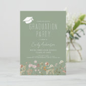 Sage Green Wildblume Bloom Graduation Party Boho Einladung (Stehend Vorderseite)