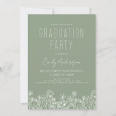 Sage Green Wildblume Bloom Graduation Party Boho Einladung (Vorderseite)