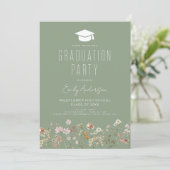 Sage Green Wildblume Bloom Graduation Party Boho Einladung (Stehend Vorderseite)