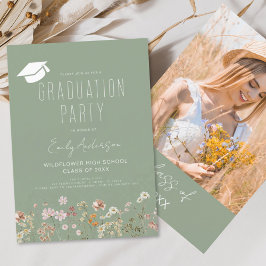 Sage Green Wildblume Bloom Graduation Party Boho Einladung