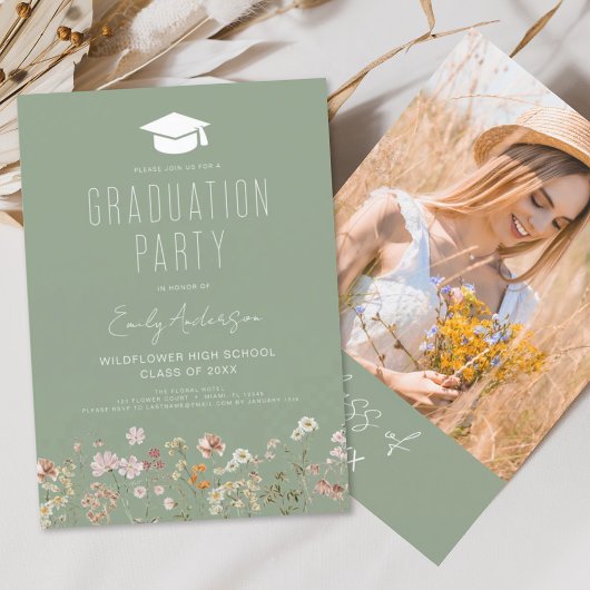 Sage Green Wildblume Bloom Graduation Party Boho Einladung