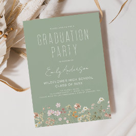 Sage Green Wildblume Bloom Graduation Party Boho Einladung