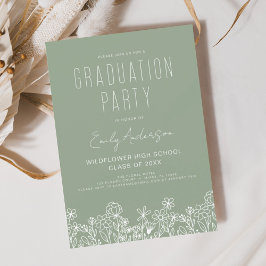 Sage Green Wildblume Bloom Graduation Party Boho Einladung