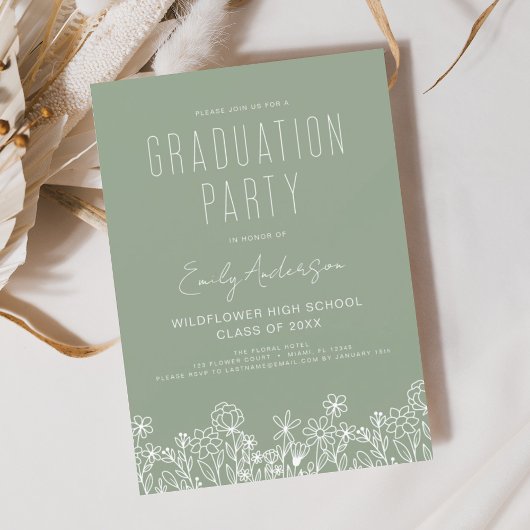 Sage Green Wildblume Bloom Graduation Party Boho Einladung