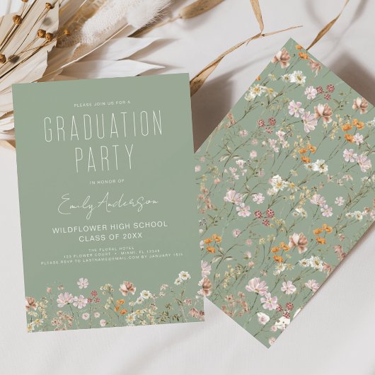 Sage Green Wildblume Bloom Graduation Party Boho Einladung