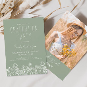 Sage Green Wildblume Bloom Graduation Party Boho Einladung