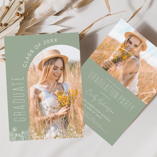 Sage Green Wildblume Bloom Graduation Party Einladung