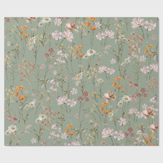 Sage Green Wildblume Boho Bloom Garden Boho Geschenkpapier (Flach)