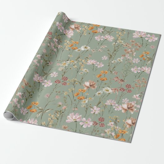 Sage Green Wildblume Boho Bloom Garden Boho Geschenkpapier (Ungerollt)