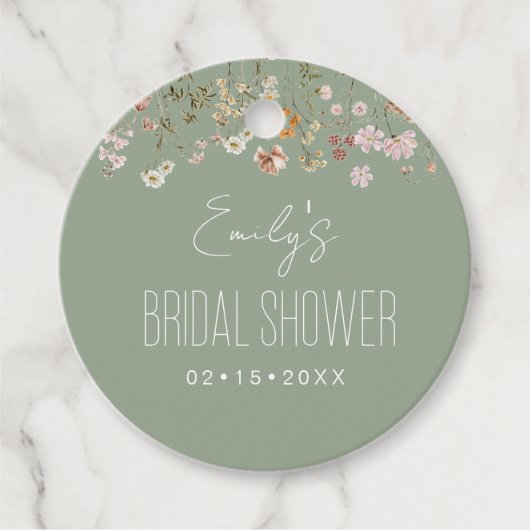 Sage Green Wildblume Boho Brautparty Garden Geschenkanhänger (Vorderseite)