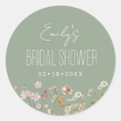 Sage Green Wildblume Boho Brautparty Garden Runder Aufkleber (Vorderseite)