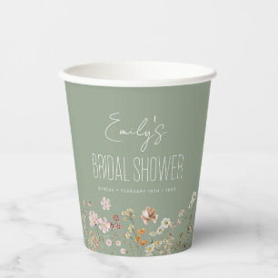 Sage Green Wildblume Boho Brautparty in Bloom Pappbecher