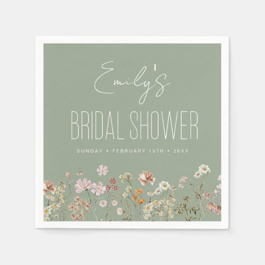 Sage Green Wildblume Boho Brautparty in Bloom Serviette (Vorderseite)