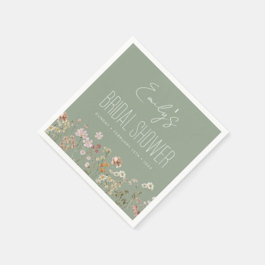 Sage Green Wildblume Boho Brautparty in Bloom Serviette (Ecke)