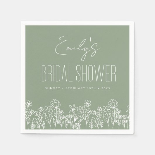 Sage Green Wildblume Boho Brautparty Napkins Serviette (Vorderseite)