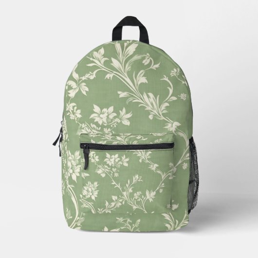 Sage Green Wildblume Boho Elegante Frühlingsflora Bedruckter Rucksack (Vorderseite)