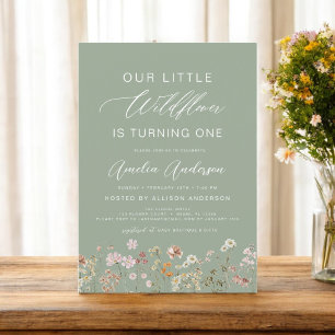 Sage Green Wildblume Boho Erster Geburtstag Einladung