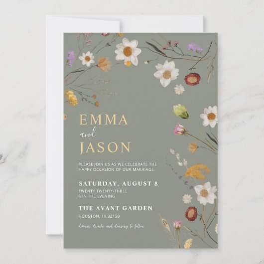 Sage Green Wildblume Boho Wedding Einladung (Vorderseite)