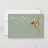Sage Green Wildblume Boho Wedding RSVP Card Karte (Vorderseite)