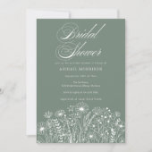 Sage Green Wildblume Brautparty Einladung (Vorderseite)